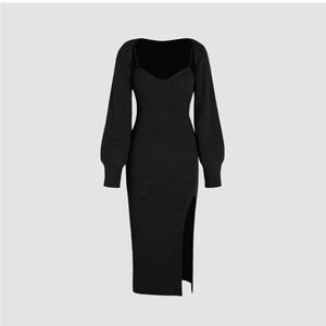 Cider Black Ribbed Dress w/ Arm Cover